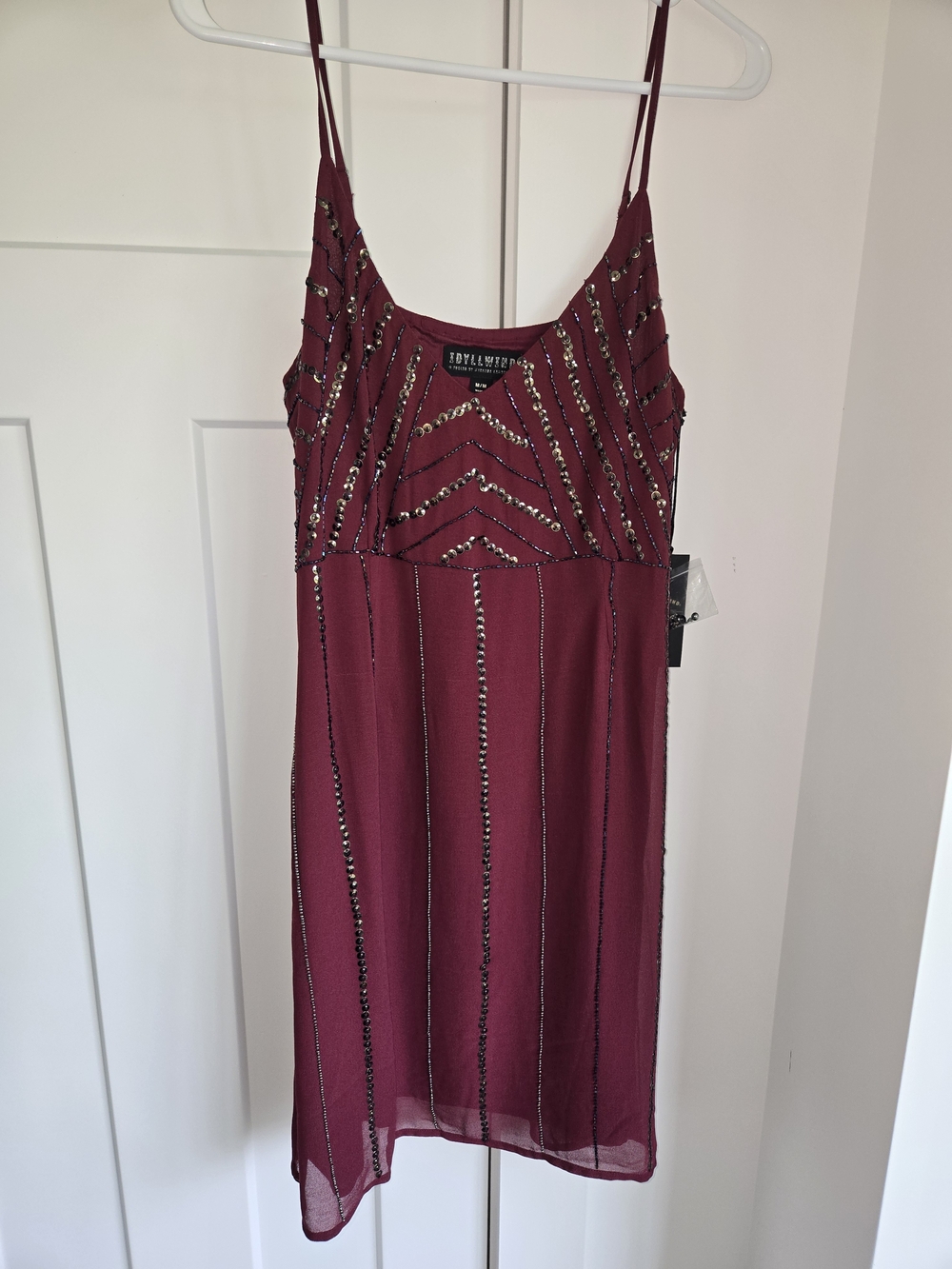 Idyllwind Wine Burgundy Beaded Spaghetti Strap Dress